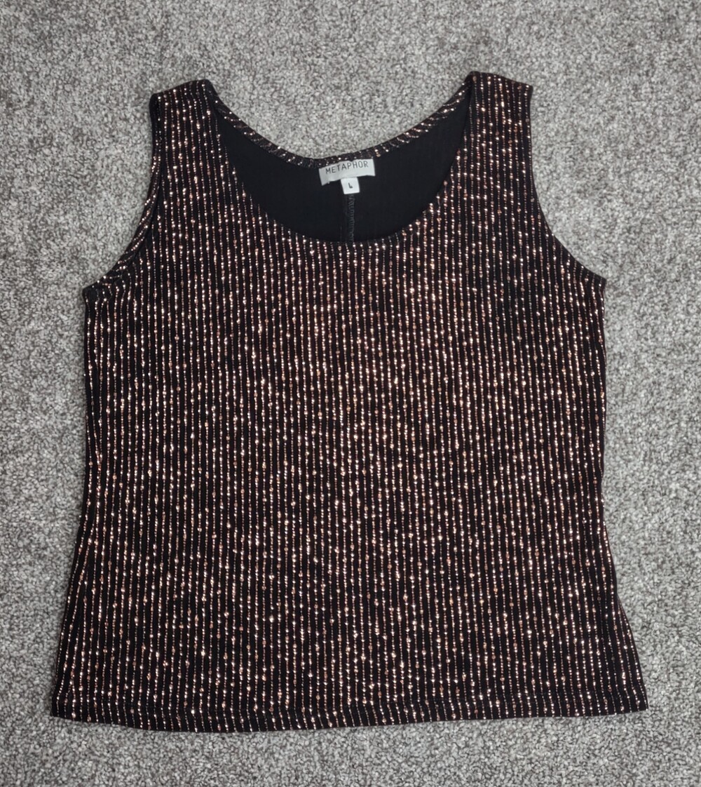 Metaphor Top Womens Large Copper Glittery Tank Top Slinky Evening Wear Sparkly